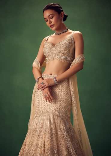 Blush Pink Fish Cut Sequin Lehenga Set