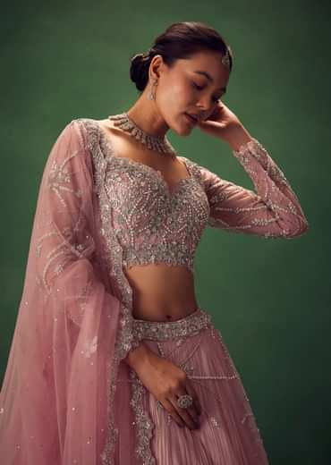 Blush Pink Hand Embroidered Lehenga Set