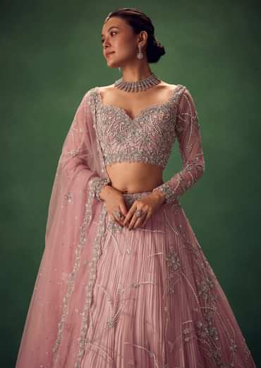 Blush Pink Hand Embroidered Lehenga Set