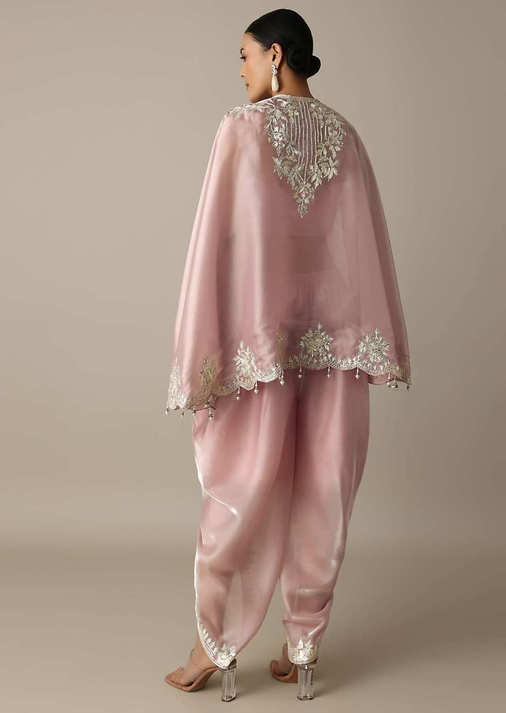 Blush Pink Organza Gotta Patti Work Dhoti Set