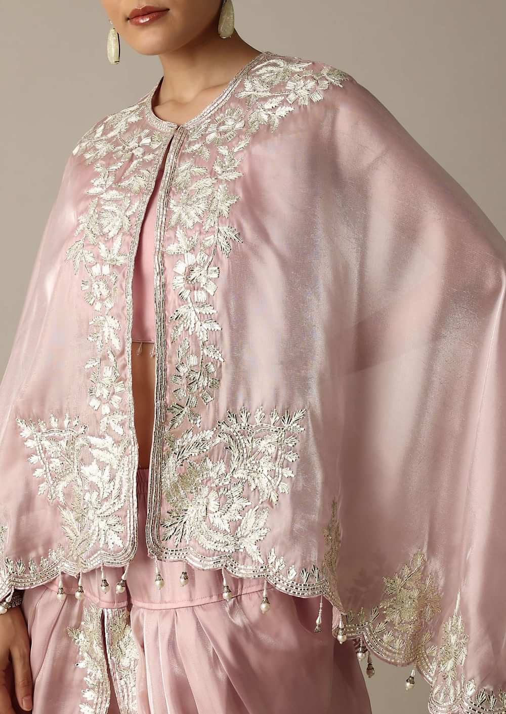 Blush Pink Organza Gotta Patti Work Dhoti Set