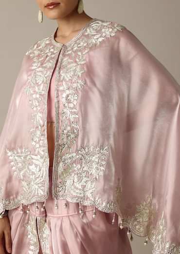 Blush Pink Organza Gotta Patti Work Dhoti Set