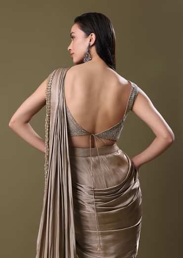 Antique Gold Pre-Stitched Frill Saree With Sequin Blouse
