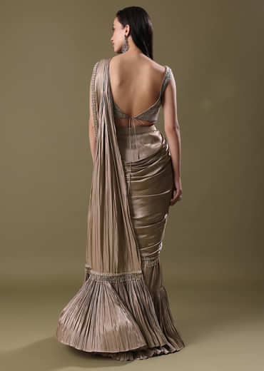 Antique Gold Pre-Stitched Frill Saree With Sequin Blouse