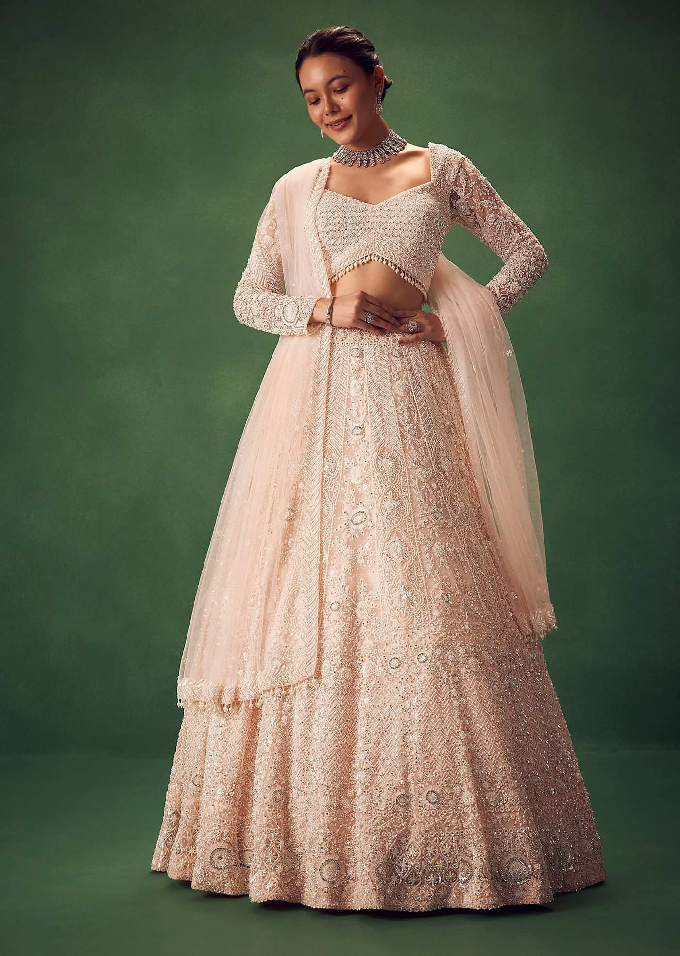 Blush Pink Sequin Work Lehenga Set