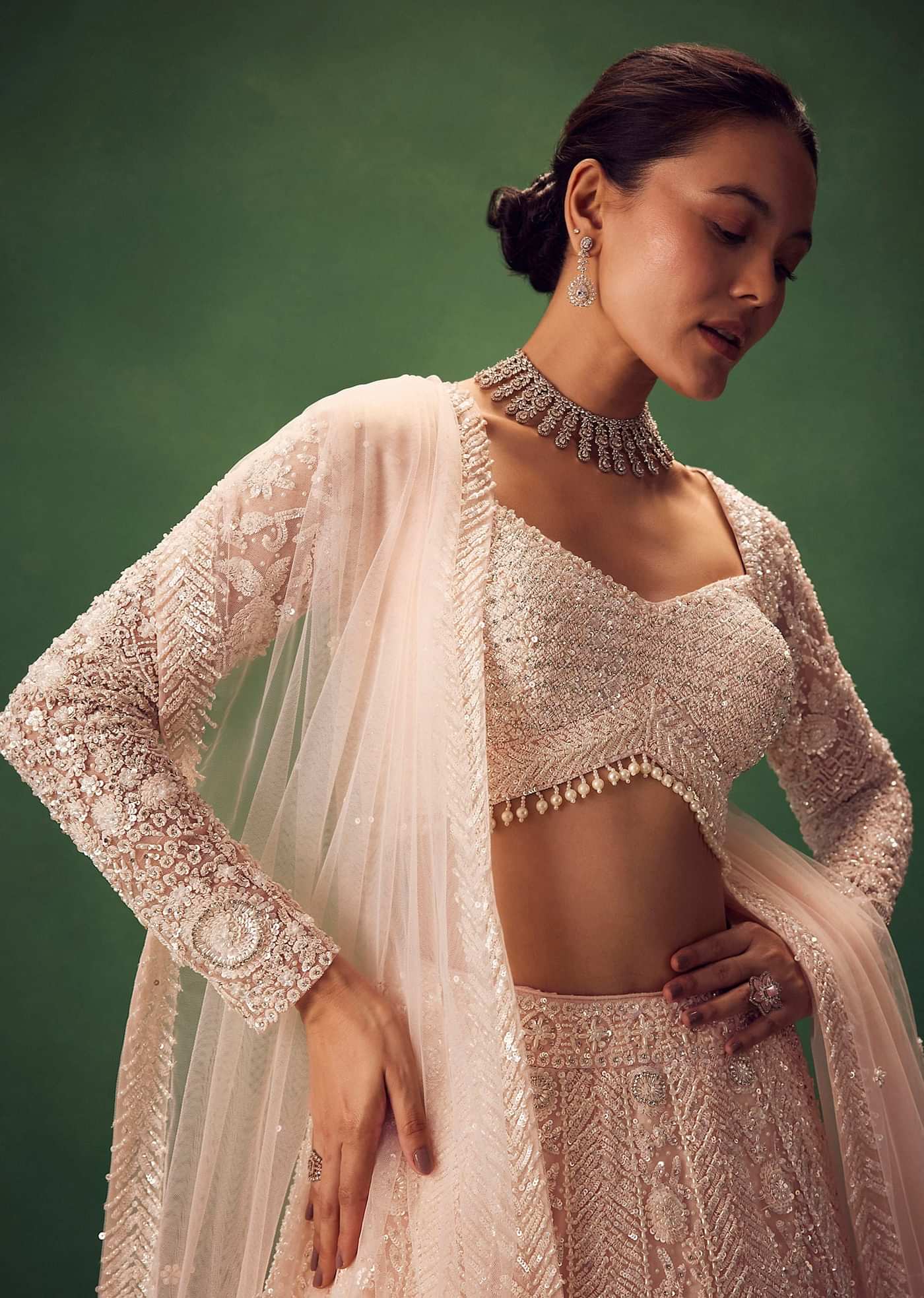 Blush Pink Sequin Work Lehenga Set