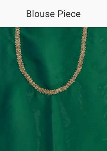 Bottle Green Organza Saree With Scalloped Cut Dana Detailing
