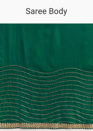 Bottle Green Organza Saree With Scalloped Cut Dana Detailing