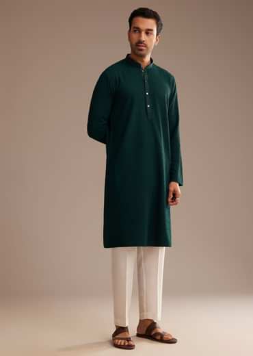 Bottle Green Rayon Embroidered Kurta Set