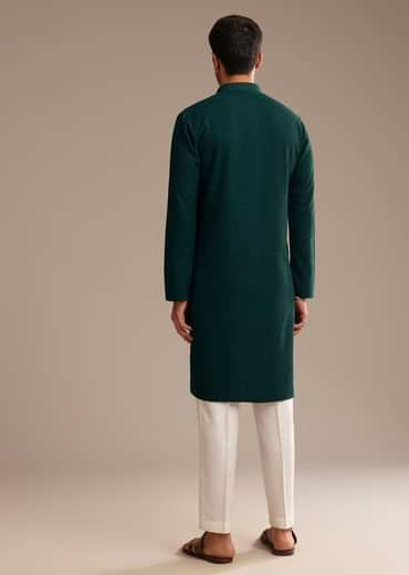 Bottle Green Rayon Embroidered Kurta Set