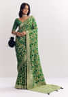 Bottle Green Shaded Dola Silk Saree With Zari Jaal Work