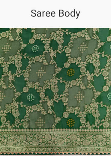 Bottle Green Shaded Dola Silk Saree With Zari Jaal Work