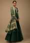 Bottle Green Anarkali Suit In Raw Silk With Hand Embroidery And A Brocade Dupatta Enhanced With Bandhani