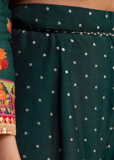 Bottle Green Silk Kurta Sharara With Chiffon Dupatta