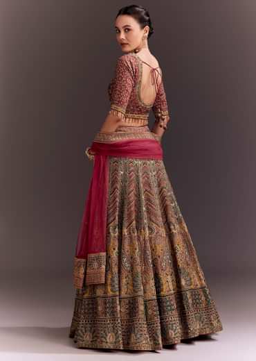 Brick Red Embroidered Lehenga Set