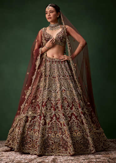 Bridal Lehenga Embroidered Set with Two Dupattas