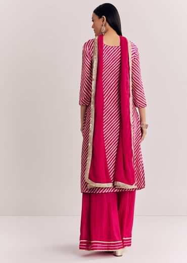 Pink Leheriya Zardosi Work Kurta Palazzo Suit