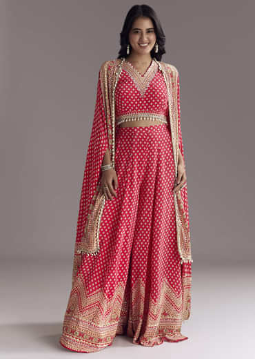 Bright Red Printed Cape Set