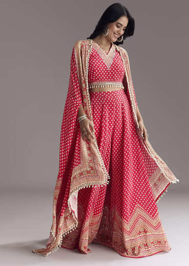 Bright Red Printed Cape Set