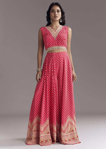 Bright Red Printed Cape Set