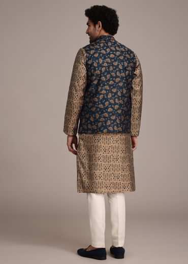 Bronze Silk Printed Kurta Set With Leaf Motifs