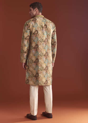 Brown Banarasi Kurta Set For Men With Vine Pattern