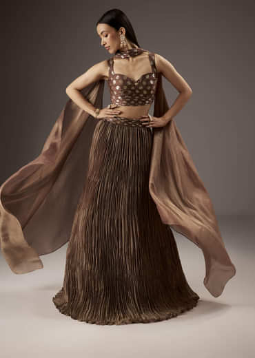 Brown Banarasi Silk Bridesmaid Lehenga