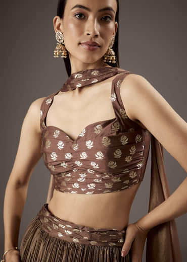 Brown Banarasi Silk Bridesmaid Lehenga