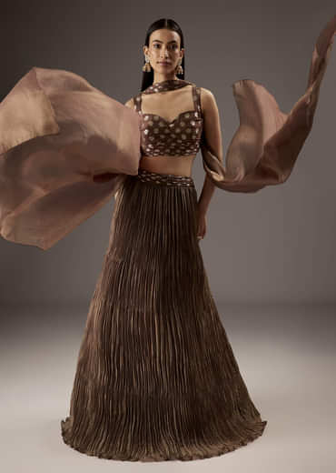 Brown Banarasi Silk Bridesmaid Lehenga