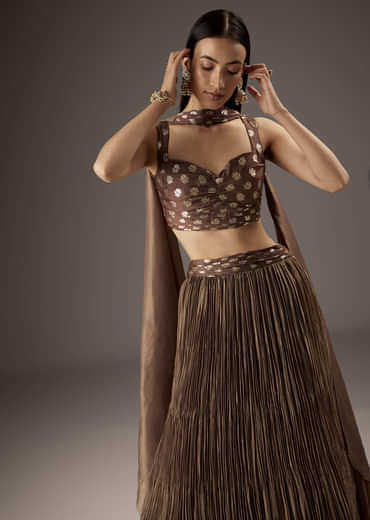 Brown Banarasi Silk Bridesmaid Lehenga