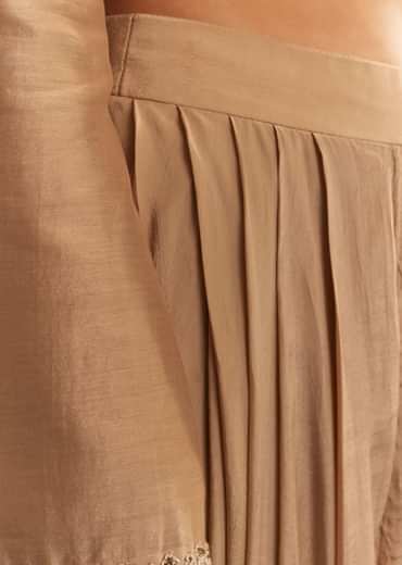 Brown Chanderi Embroidered Kurta Set With Crepe Dhoti And Gotta Detailing