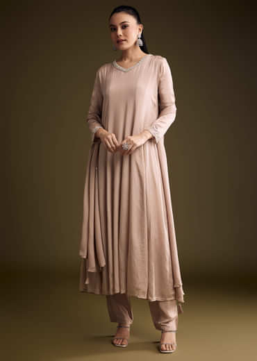 Brown Chinon Anarkali Suit With Sequin Embroidery