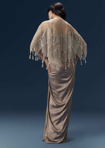 Brown Crop Top Skirt Set with Cape