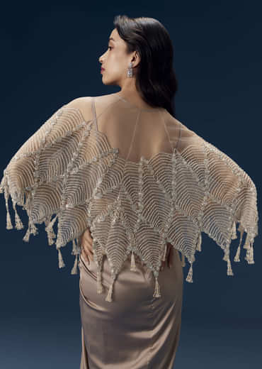 Brown Crop Top Skirt Set with Cape