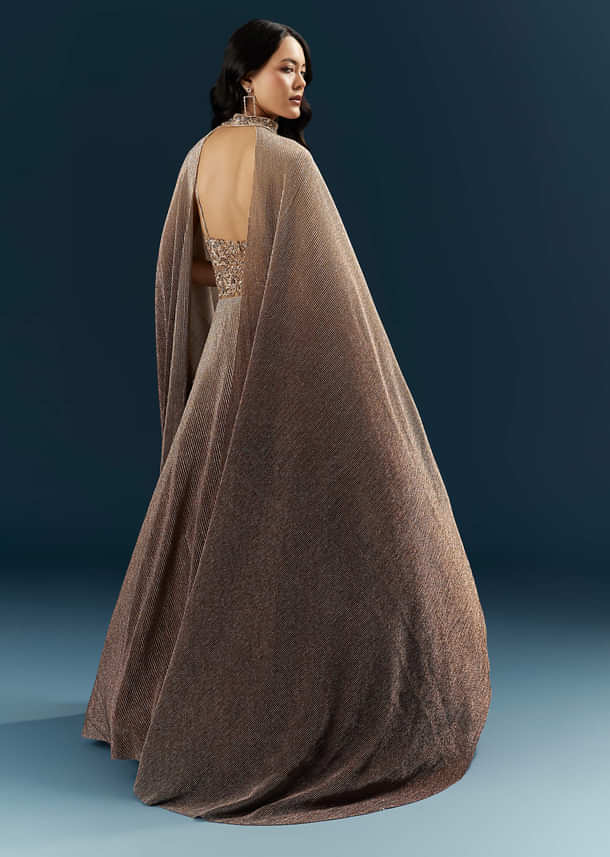 Brown Imported Net Bridal Gown With Heavy Embroidery