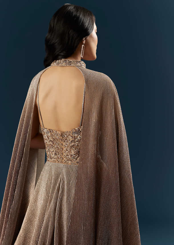 Brown Imported Net Bridal Gown With Heavy Embroidery