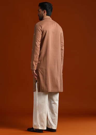 Brown Kurta Set For Men With Thread Work