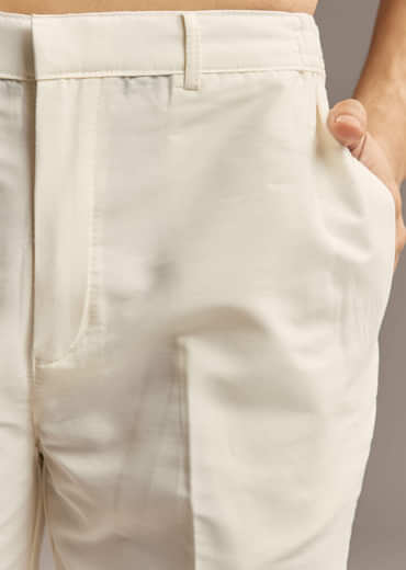 Brown Linen Kurta Jacket Set For Men With Kantha Embroidery