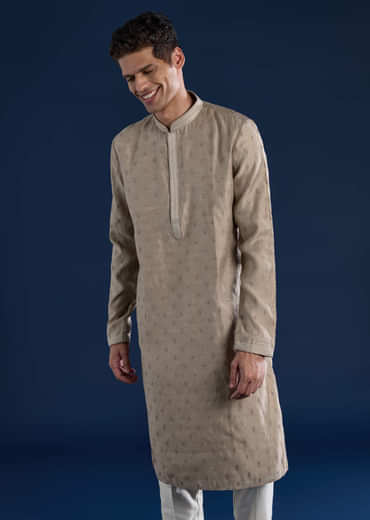 Brown Mens Silk Kurta Set