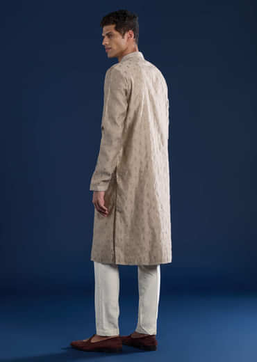 Brown Mens Silk Kurta Set