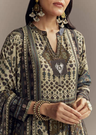 Brown Muslin Printed Anarkali Suit