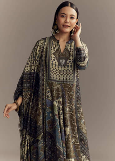Brown Muslin Printed Anarkali Suit