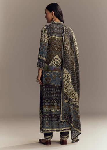 Brown Muslin Printed Anarkali Suit