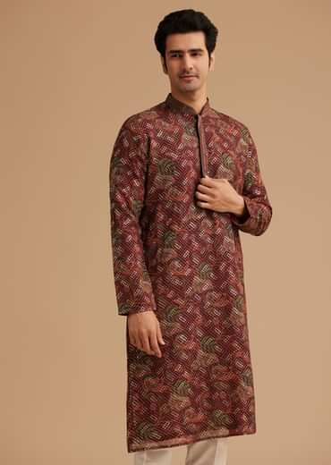 Brown Printed Kurta Set