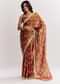Brown Printed Tissue Lurex Saree With Zari Mirror And Cutdana Embroidery