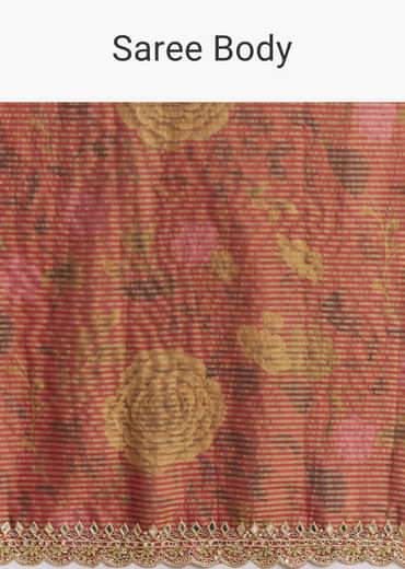 Brown Red Tissue Saree With Mirror And Zari Work