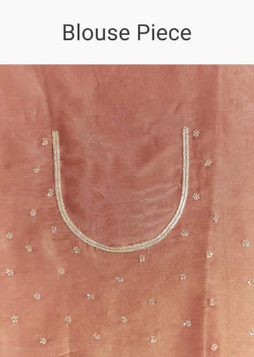 Brown Rust Crush Tissue Saree With Gota And Beads Embroidery