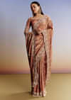 Brown Rust Crush Tissue Saree With Gota And Beads Embroidery