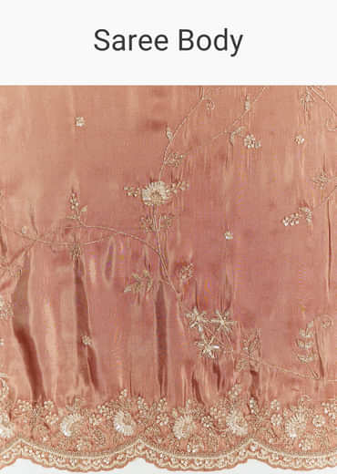 Brown Rust Crush Tissue Saree With Gota And Beads Embroidery