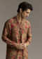 Brown Silk Designer Kurta For Men With Floral Print
